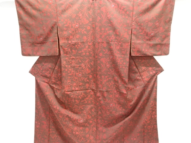 JAPANESE KIMONO / ANTIQUE OMESHI KIMONO / TAISHO ROMAN STYLE / WOVEN FLORAL PLANTS